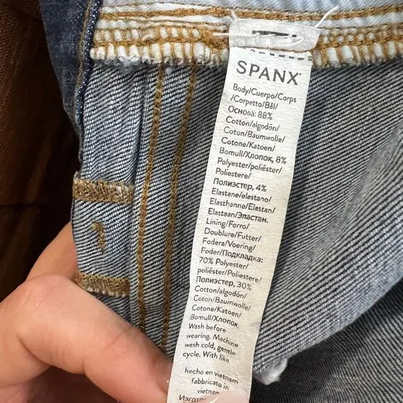 SPANX High Rise Cropped Wide Leg Jeans Medium Wash Size Large - Picture 10 of 11